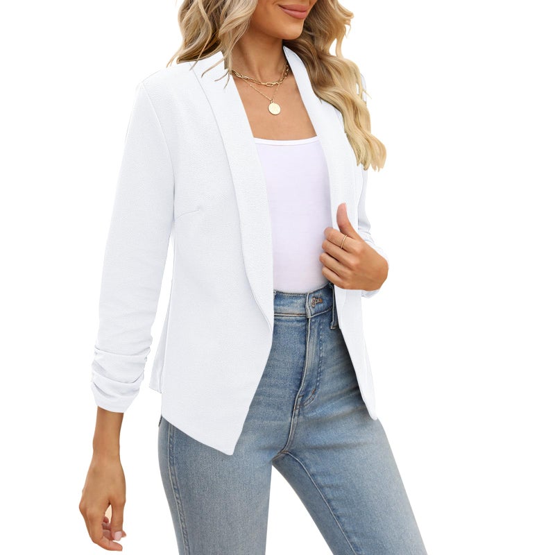 POGTMM MenXX-LargeWhite Blazer Lightweight 3/4 Sleeve Open Front Blazer Cardigan Plus Size (XXL, White)'' } - Image 4